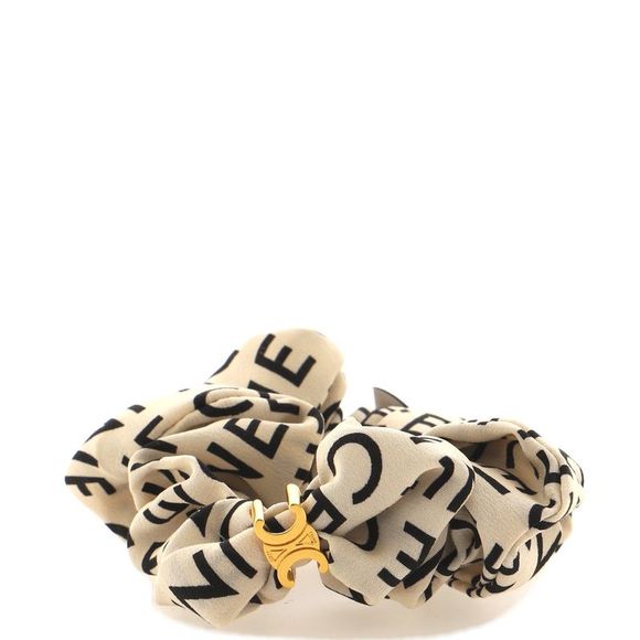 Celine Accessories - Celine Triomphe Scrunchie Printed Silk with Metal XS Neutral